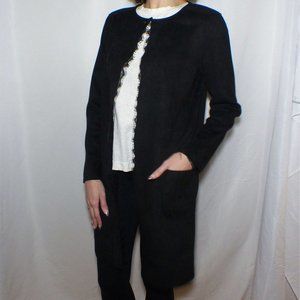 Long Faux Suede Jacket w/ Lace Trim